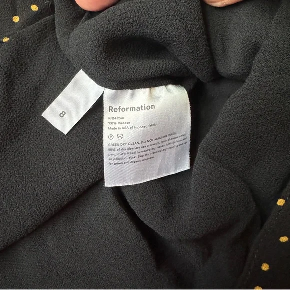 Reformation Black Mini Dress with Gold Polka Dots - Picture 8 of 9